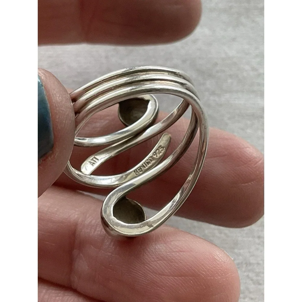 Vintage ATI Mexico 925 Sterling Silver Modernist Bypass Ring Size 7.75